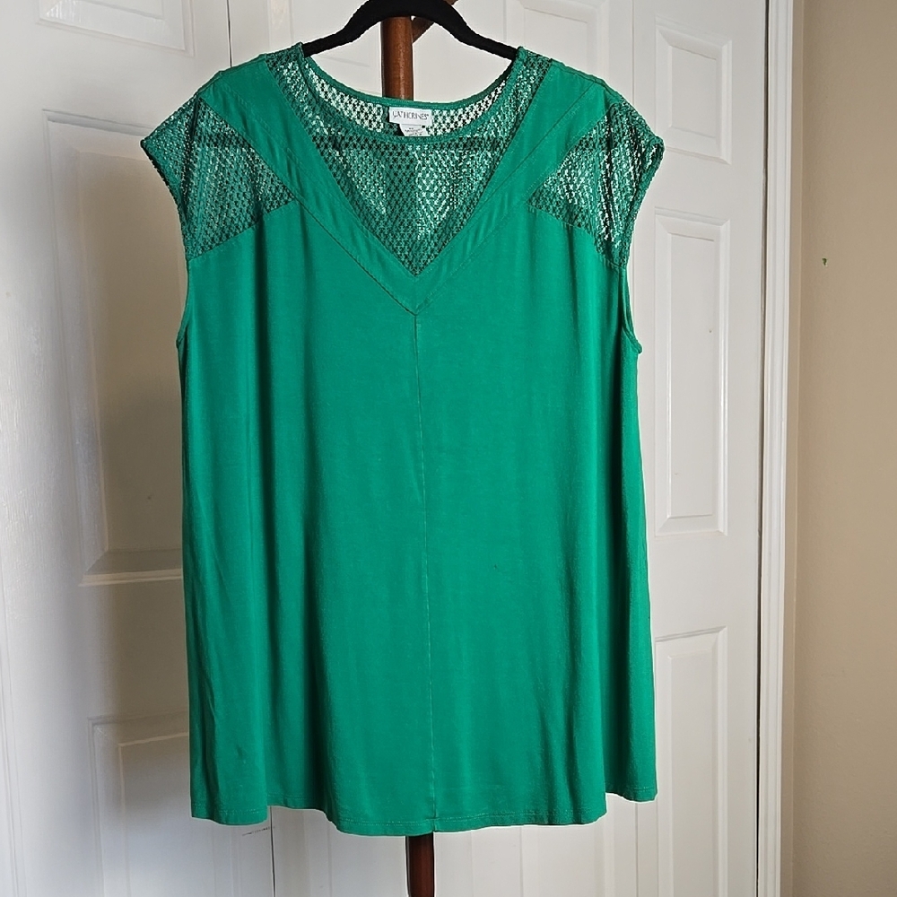 Catherines Green Boxy Blouse w/ Lace Detailing Size 2X (22/24)